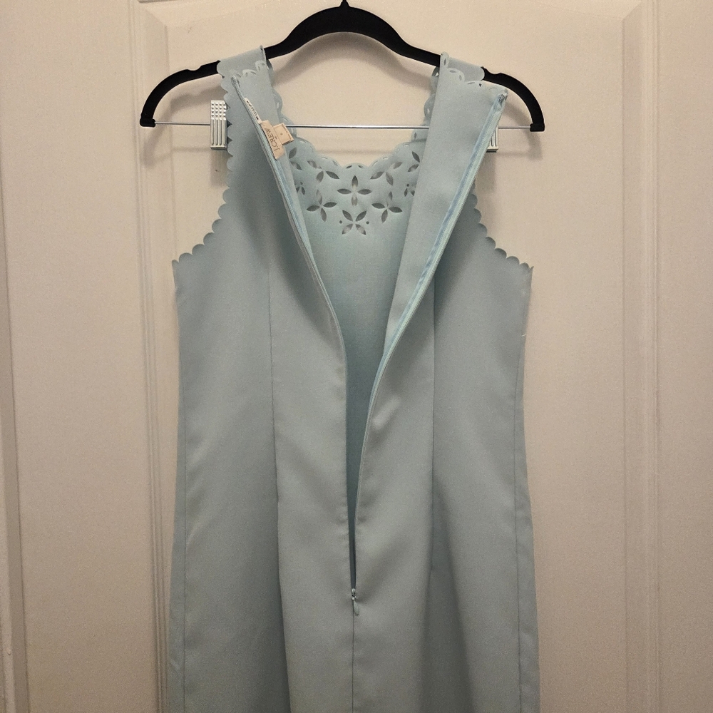 J. Crew ( J Crew) women's blue midi dress size 0 seafoam shift lasercut - Picture 9 of 11